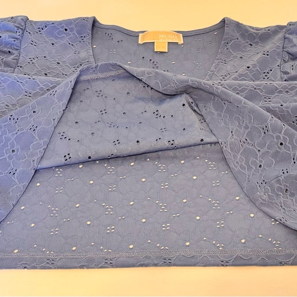 Michael Kors Floral Lace Eyelet Pull Over Blouse Blue Size Large Ruffled Sleeve - Picture 11 of 14